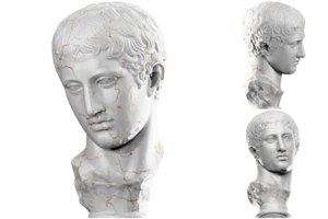 3d render do uma histórico fracasso estátua com pedra textura e ouro sotaques. ideal para histórico Projeto projetos. png