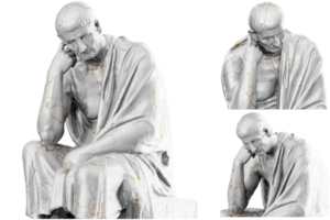 3d rendere di un' storico fallimento statua con pietra struttura e oro accenti. ideale per storico design progetti. png