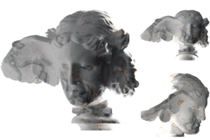 Luxurious white marble and gold Hypnos statue rendered in 3D. Perfect for album covers, apparel design, and social media promotion png