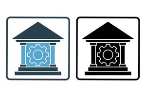 Financial services icon illustration. building icon with gears. icon related to industry. Solid icon style. Simple vector design editable