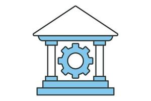 Financial services icon illustration. building icon with gears. icon related to industry. Two tone icon style. Simple vector design editable