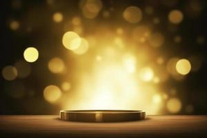 gold frame mock up stage with bokeh effect lighting background photo