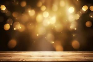 gold frame mock up stage with bokeh effect lighting background photo