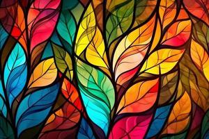 a beautiful colorful stained glass background decorative wallpaper with leaves color photo