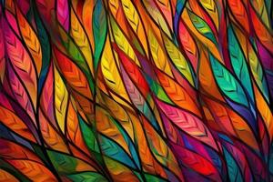 a beautiful colorful stained glass background decorative wallpaper with leaves color photo