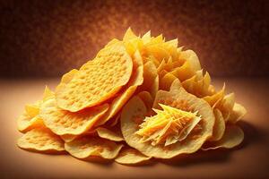 Potato chips with cheddar rustic background by photo