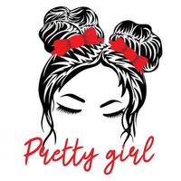 Pretty girl. Silhouette of a girl face with messy hair in a bun and long eyelashes vector