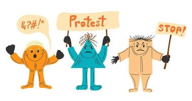 Protesting persons with placard and banner vector