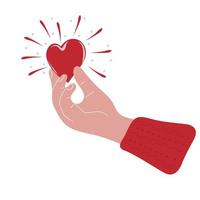 Hand drawn human hands holding heart. Valentines day or hand charity concept vector