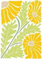 Trendy floral retro poster with yellow flowers vector