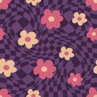 Abstract square seamless pattern with vintage groovy daisy flowers vector