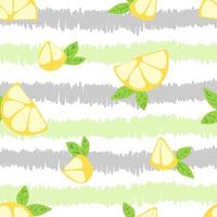 Lemon slices seamless pattern on striped background vector