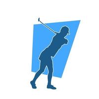 Silhouette of a female golf athlete swinging her golf club. Silhouette of a woman golfer in action with her stick. vector