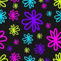 Bright neon. Hand drawn floral seamless pattern vector