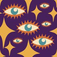 Seamless pattern with eyes and stars in retro style vector