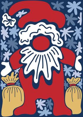 Abstract retro poster with santa claus and snowflakes in naive style. Merry Christmas and happy new year