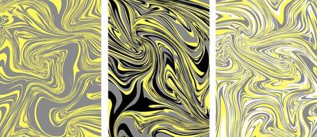 Set of abstract backgrounds. A mixture of gray-yellow acrylic paints vector