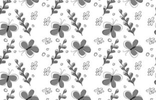 Seamless pattern of hand-drawn butterflies, flowers and twigs. vector