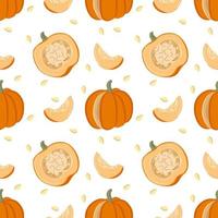 Seamless pattern with  Pumpkin  whole, half and slice vector