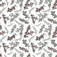 Hand drawn floral winter seamless pattern with christmas tree branches and berries vector
