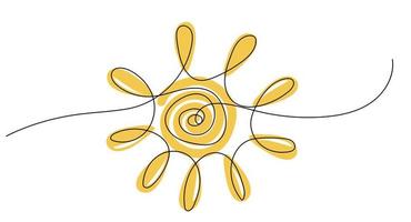 Continuous one line drawing of sun. Vector illustration