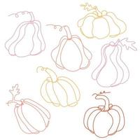 Cute pumpkin set. Continuous line drawing. Vector illustration