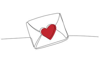 Continuous one line drawing of envelope with heart vector