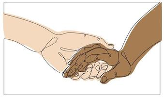 Continuous one line drawing of holding hands together vector