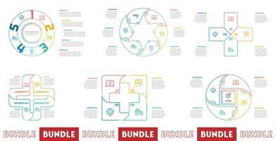 Infographic bundle set with 4, 5, 6 steps, options or processes for workflow layout, diagram, annual report, presentation and web design. vector