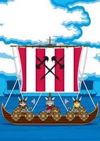 Cute Cartoon Viking Warriors and Longboat Norse History Illustration vector