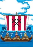 Cute Cartoon Viking Warriors and Longboat Norse History Illustration vector