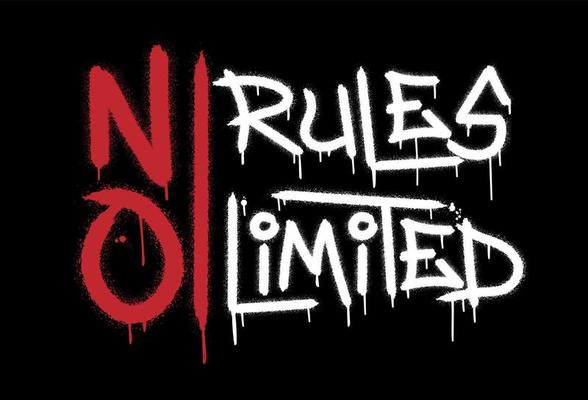 No rules no limited. Urban street graffiti style with splash effects and drops on black background