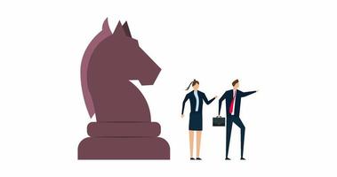 4k animation of Business strategy, leadership and skill to solve business problem, smart businessman leader pointing the direction with his colleague thinking and knight chess video