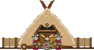 Cute Cartoon Viking Warriors and Homestead Norse History Illustration vector