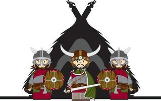 Cute Cartoon Viking Warriors and Homestead Norse History Illustration vector