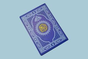 Holy Al Quran with written arabic calligraphy on white background with copy space photo