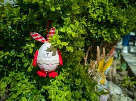 Easter Eggs on the trees. Traditional bulgarian national decoration for Easter. photo