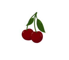 Realistic cherry with fresh leaves png