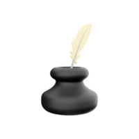 3d render Feather and ink bottle. 3d render feather, ink bottle icon png