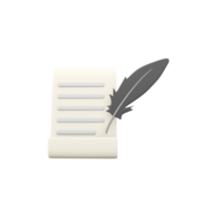 3d render Copywriting, writing icon. 3d render Document and feather pen.3d render Creative writing and storytelling, education concept. Writing education concept. png