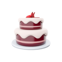 3d rendering cake chocolate with red strawberries toppings icon. 3d render two tiered sweet cake icon. Cake chocolate with red strawberries toppings. png