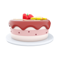 3d rendering cake with peace of lemon and strawberry on top icon.3d render cake with chocolate icing with lemon and strawberries on top icon. Cake with peace of lemon and strawberry on top. png