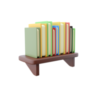 3d representación de libros en un estante en diferente colores. 3d representación, libros, estante para libros icono png