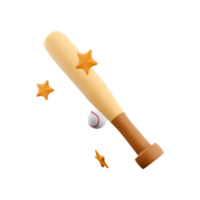 3d interpretazione baseball palla e pipistrello con stelle in giro icona. 3d rendere colpire il palla con un' pipistrello icona. png