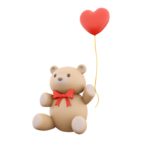 3d rendering of teddy bear icon with valentine's concept. 3d render bear with heart on hand icon. png