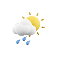 3d rendering rain with cloud and sun icon. 3d render weather sun with rain drops and cloud. Rain with cloud and sun. png