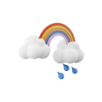 3d rendering rainbow with rain and clouds icon. 3d render rainy and cloudly weather with rainbow icon. Rainbow with rain and clouds. png