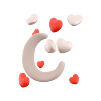 3d rendering moon with hearts around icon. 3d render Valentine's day romantic symbol icon. Moon with hearts around icon. png