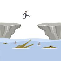 Businessman Jump Over Cliff Gap Mountain. Jump for new opportunity vector