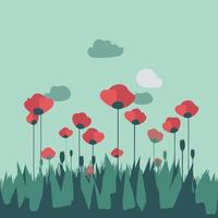 background with red poppy flowers vector